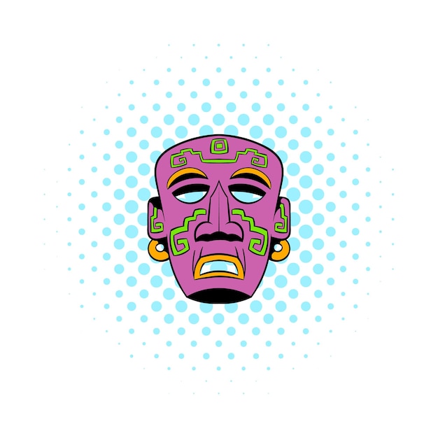 Vector tribal mask icon in comics style on a white background