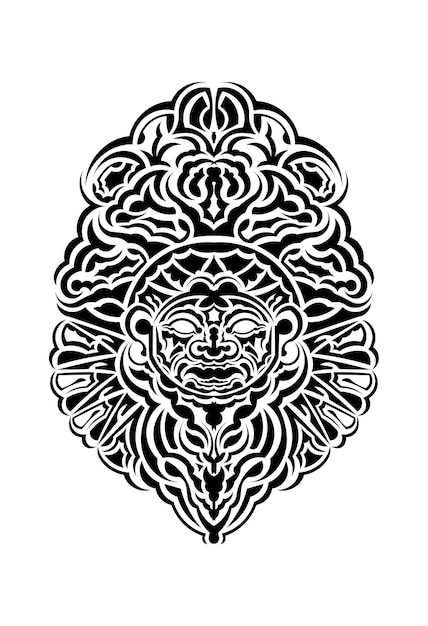 Maschera tribale motivi etnici monocromatici tatuaggio nero in stile maori vettore isolato