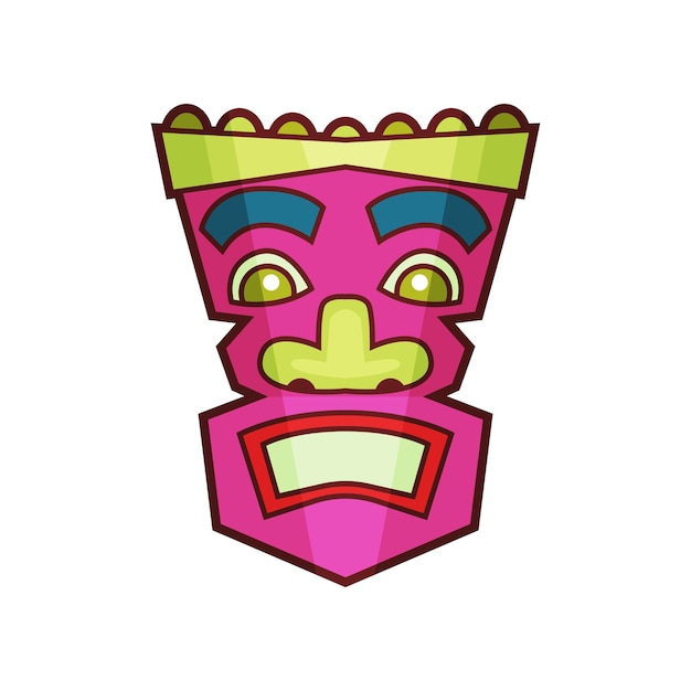 Tribal mask pink traditional African or Indian face masque totem symbol vector Illustration on a white background