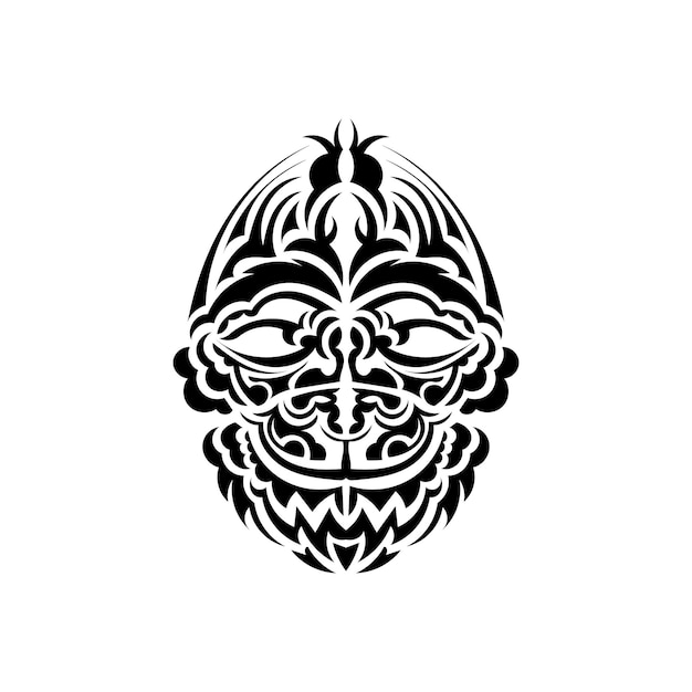 Племенная маска Традиционный тотемный символ Черная татуировка в самоанском стиле Изолированная на белом фоне Векторная иллюстрация