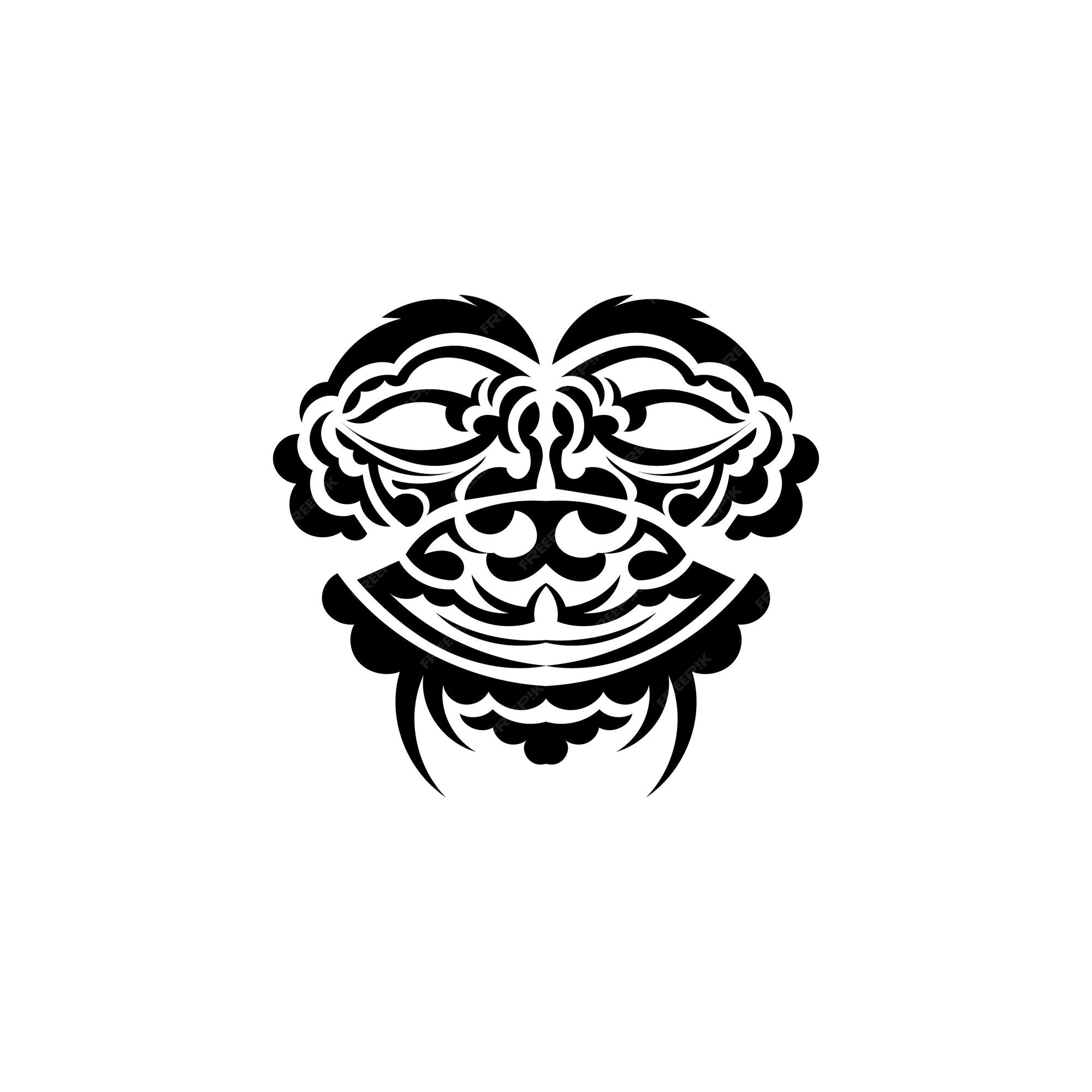 Premium Vector | Tribal mask traditional totem symbol black tattoo in the style of the ancient tribes black and white color flat style vector Premium Vector | Tribal mask traditional totem symbol black tattoo in the style of the ancient tribes black and white color flat style vector