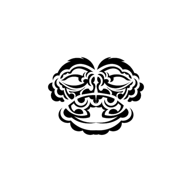 Tribal masker Traditioneel totemsymbool Zwarte tatoeage in Maori-stijl geïsoleerd op een witte achtergrond Hand getrokken vectorillustratie