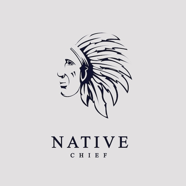 Tribal native chief ontwerp apache strijder mascotte hoofd vector silhouet illustratie logo
