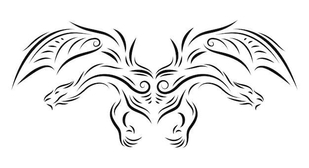 Tribal tattoo art with vintage two headed dragon