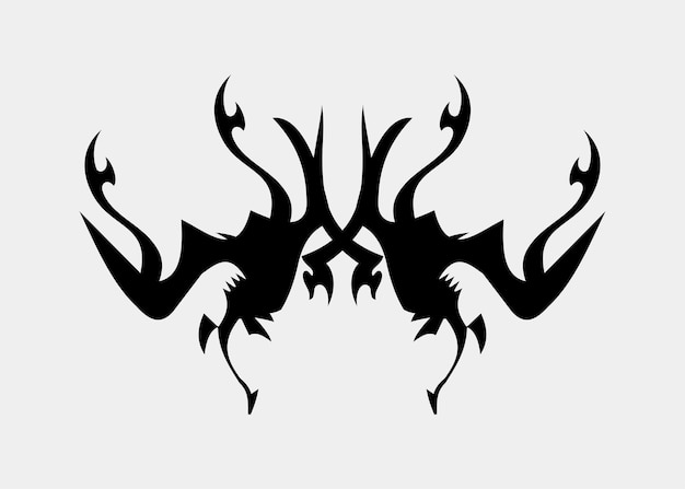 племенная татуировка с головой черного рогатого дракона