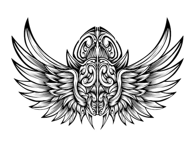 Племенной векторный винтажный дизайн крыльев татуировки