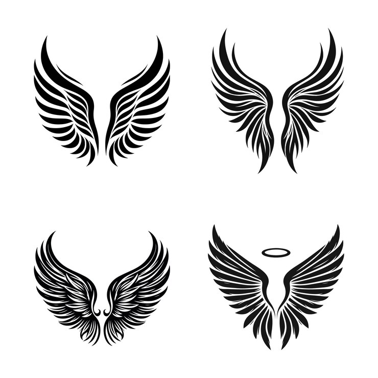 Vector tribal wing design set isolated on white for logo tattoo and fantasy art
