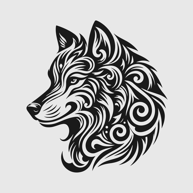 Vector tribal wolf black tattoo design vector