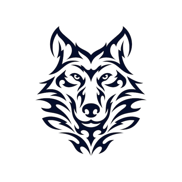 부족 늑대 머리 로고 문신 디자인 동물 스텐실 벡터 그림