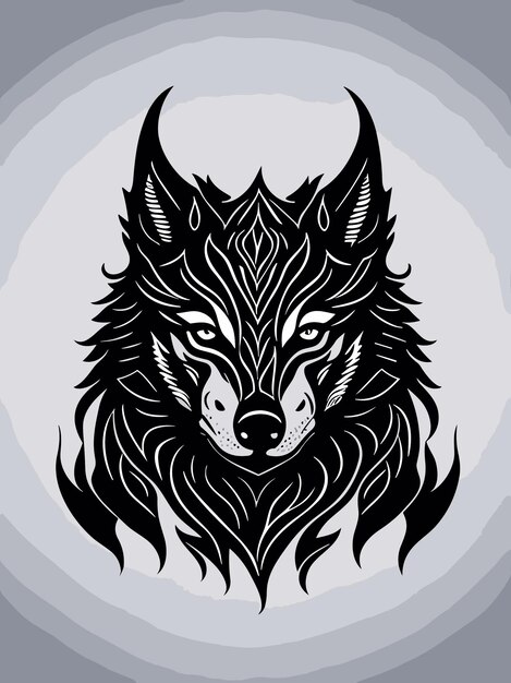 tribal wolf head silhouette mythology logo monochrome design style artwork illustration vector