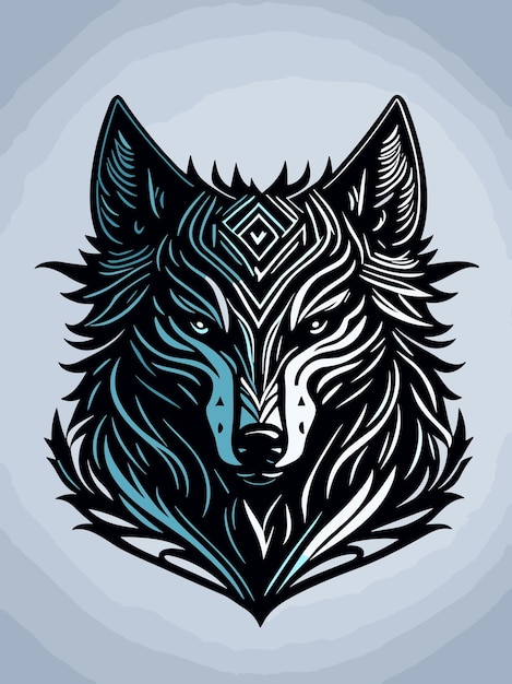 tribal wolf head silhouette mythology logo monochrome design style artwork illustration vector