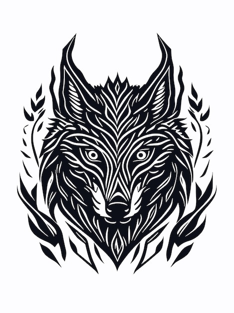 Tribal wolf head silhouette mythology logo monochrome design style artwork illustration vector