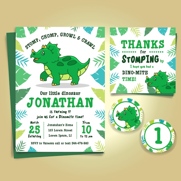 Triceratops dinosaur birthday party invitation