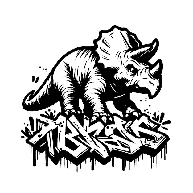 Triceratops silhouette people in graffiti tag hip hop street art typography illustration