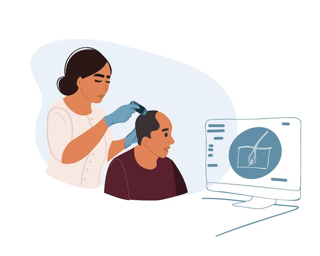 Trichological and dermatological examination of the scalp and hair follicles of a patient