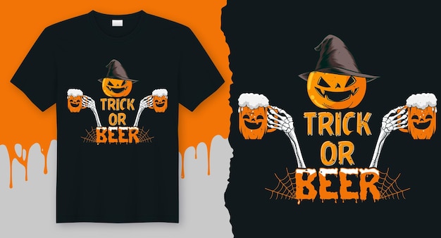 Vector trick or beer, beste halloween-ontwerp voor cadeaubonnen, banners, vectoren, t-shirts, posters, afdrukken, enz