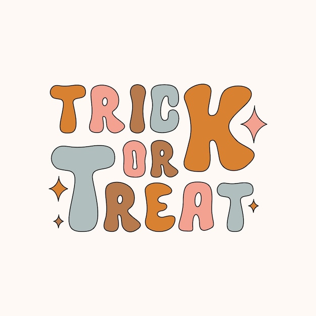 Trick or treat kleurrijke slogan op een witte achtergrond.