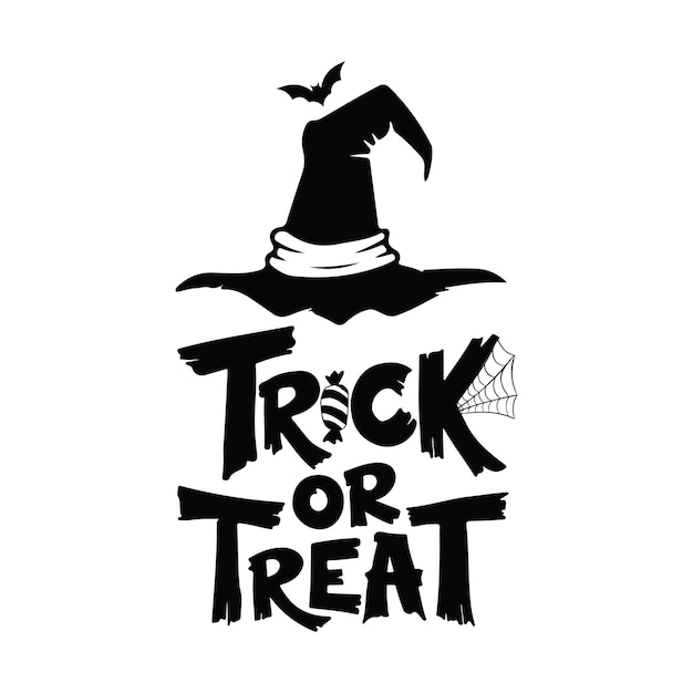 Vector trick or treat met heksenhoed op wit