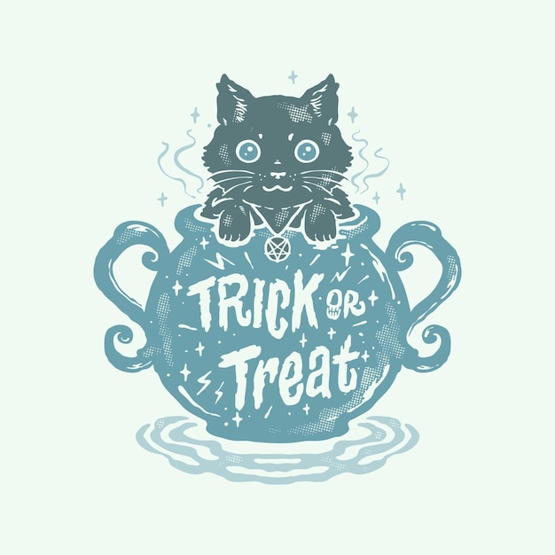 Vector trick or treat tovenaar ketel kat illustratie