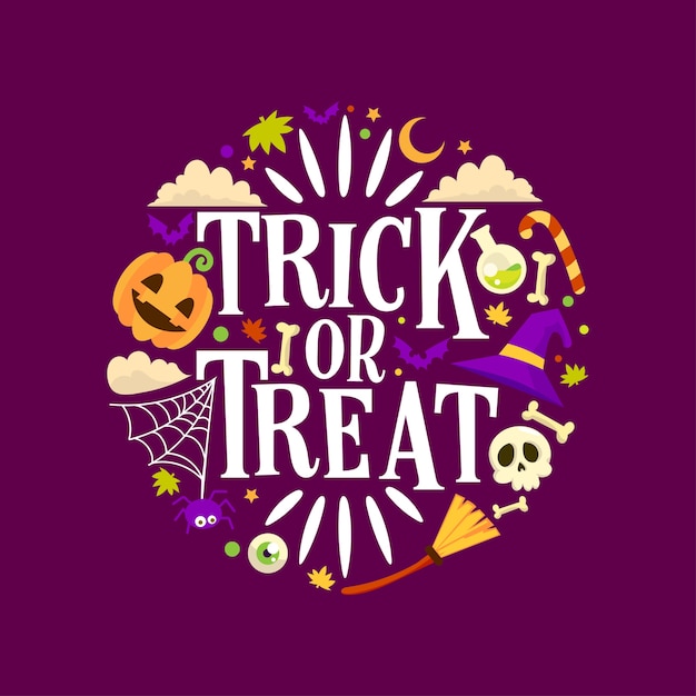 Trick or treat vector belettering sjabloon