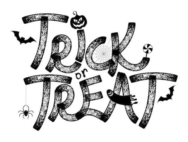 Trick or treat verf getrokken belettering halloween decoratie