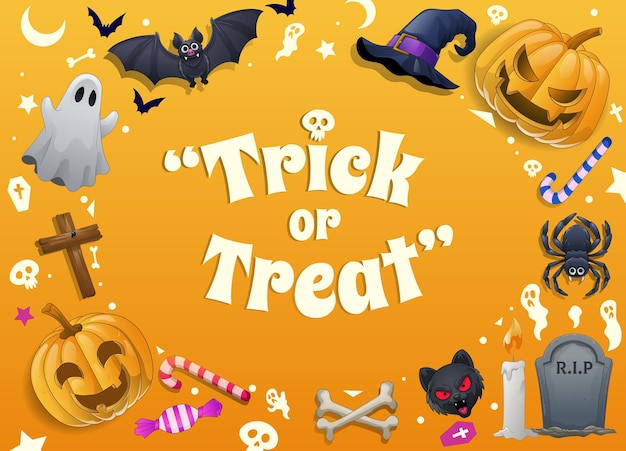 Vector trick or treat cartoon design of halloween celebration