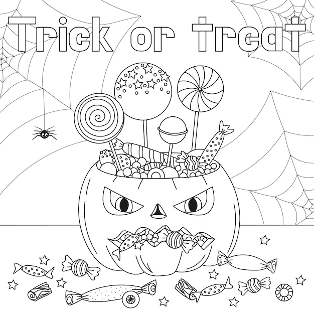 Trick or treat coloring page halloween coloring page for kids