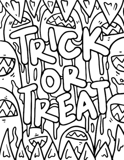 Trick or treat doodle coloring page