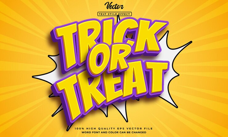 Vector trick or treat editable text effect comic design