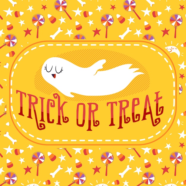 Vector trick or treat ghost halloween greeting card