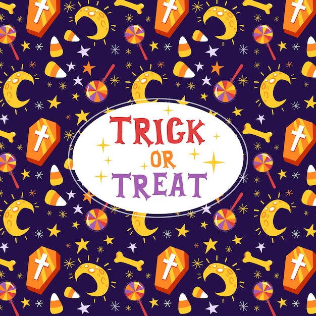 Vector trick or treat halloween greeting card