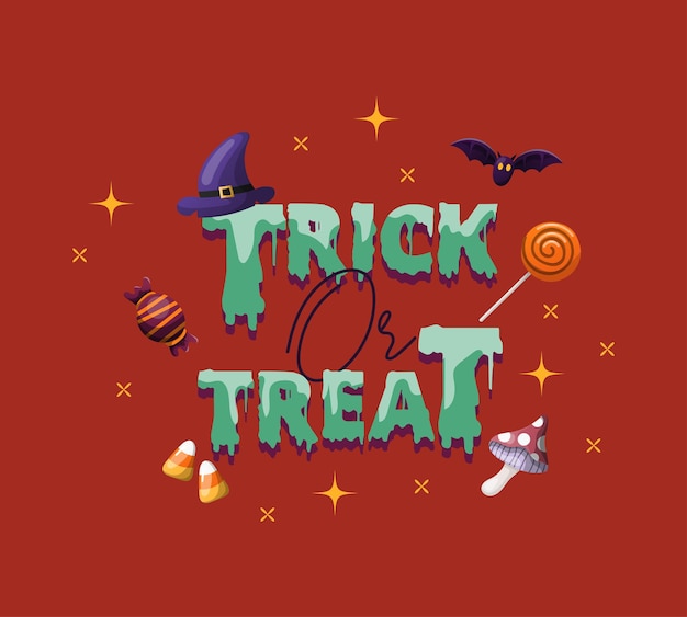 Vettore trick or treat halloween lettering illustrazione