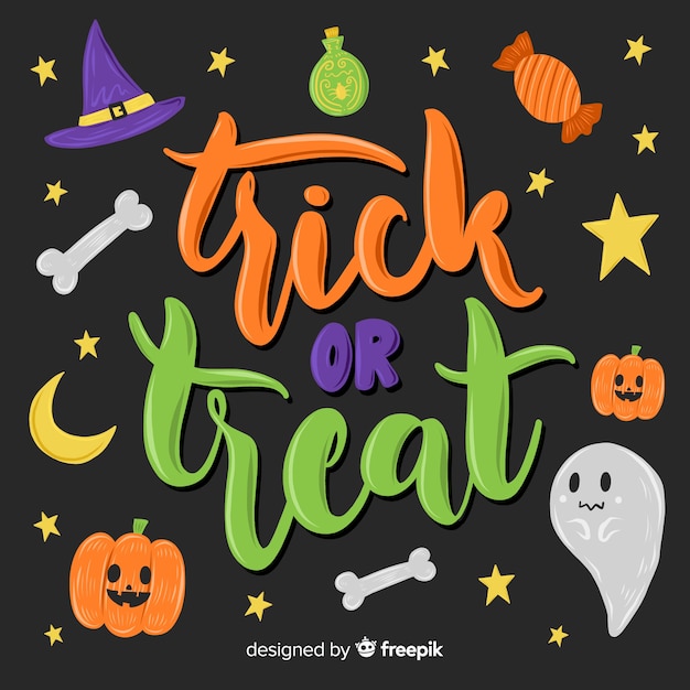 Vector trick or treat lettering on black background