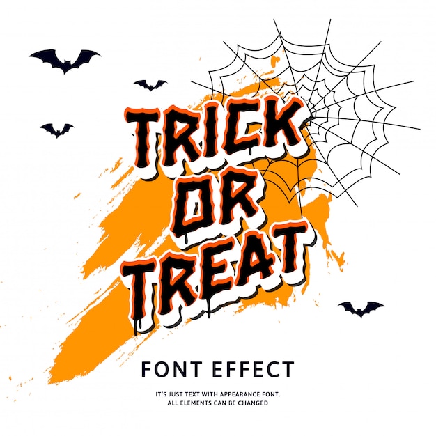 Trick or treat scary text effect with cartoon on white