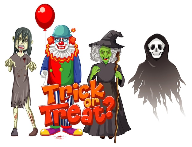 할로윈 유령 캐릭터로 Trick or Treat 텍스트 디자인