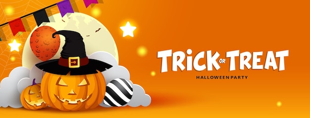 Trick or treat text vector design Halloween trick or treat with scary spooky and creepy lantern