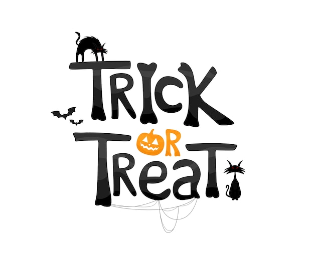 Trick or Treat text with cats and traditional elements.