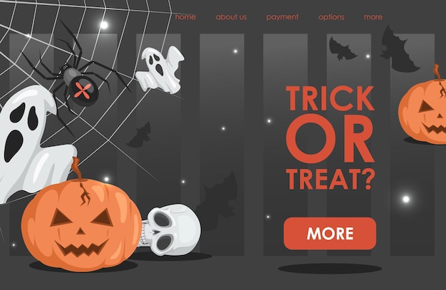 Trick or treat vector flat cartoon landing page template with