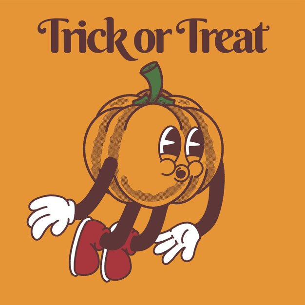 Trick or treat with pumpkin groovy character design