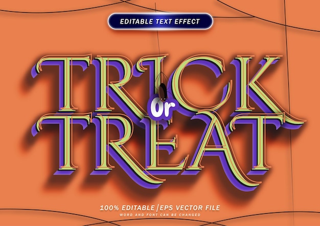 Vector trick or treeat cartoon text style effect editable effect 3d halloween