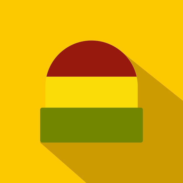 Tricolor rasta cap icon in flat style on yellow background jamaican hat