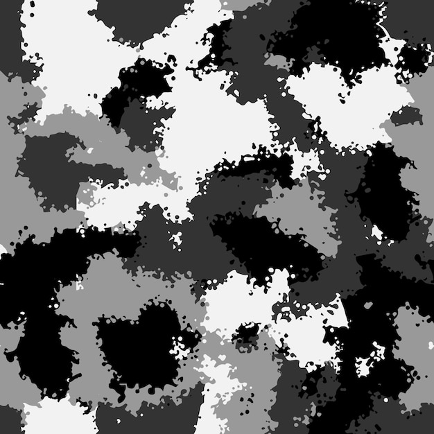 Tricolor white, black and grey painting splash camouflage seamless pattern design