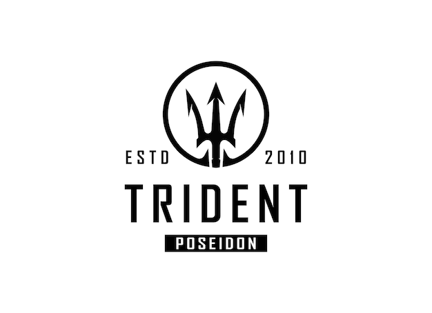 Trident Neptune God Poseidon Triton King Shiva Spear Label logo design Vintage Poseidon Logo