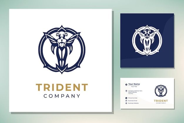 Vector trident neptune god poseidon triton king shiva spear label logo design