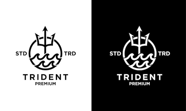 Trident sea vintage logo design illustration