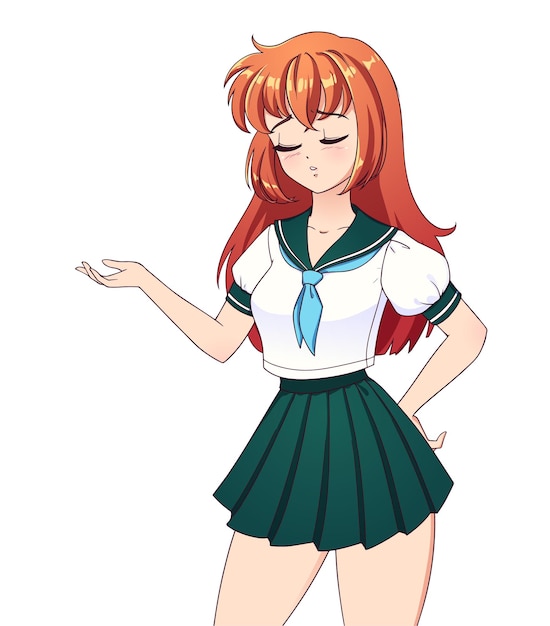 Triest anime-mangameisje met rood haar