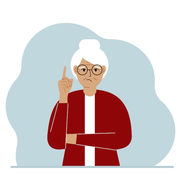 Trieste grootmoeder die zijn wijsvinger omhoog houdt. Vector