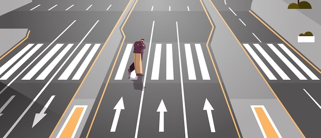 Trieste man depressieve man die straat oversteekt op zebrapad eenzaamheid depressieve stoornis probleem psychische aandoeningen