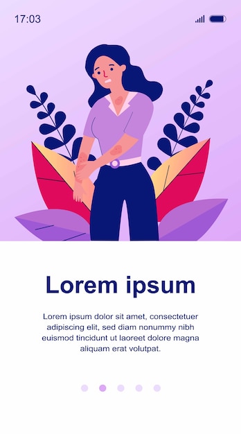 Trieste vrouw huid krabben. vrouwelijk personage dat lijdt aan sterk eczeem of allergie. illustratie voor ziekte, dermatologie, ziekte, symptomen concept