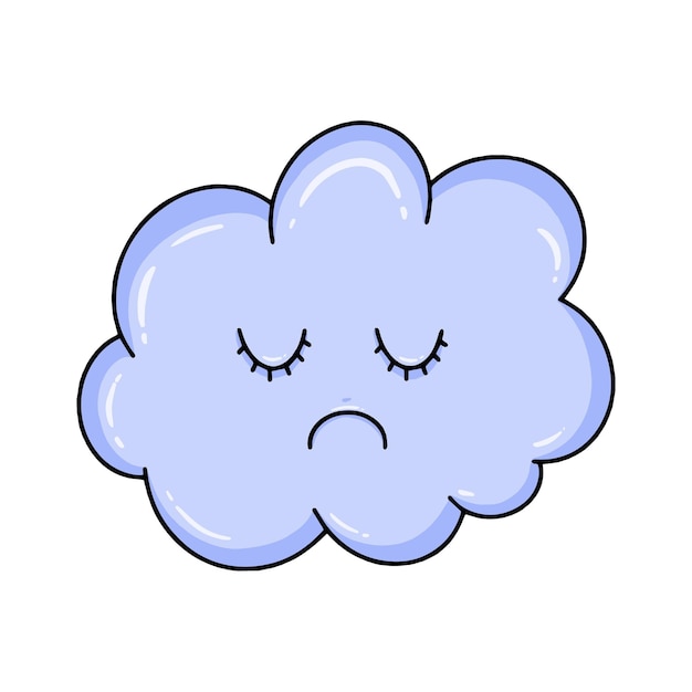 Vector trieste wolk met gesloten ogen en wimpers weersverschijnselen doodle lineaire kleuren cartoon